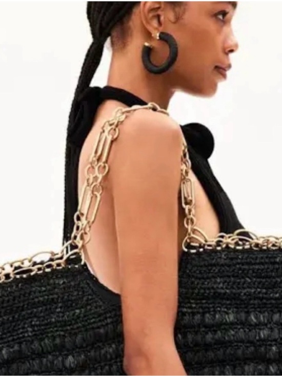 cult gaia Handbags - cult gaia Black Woven Tote with Gold Chain Straps